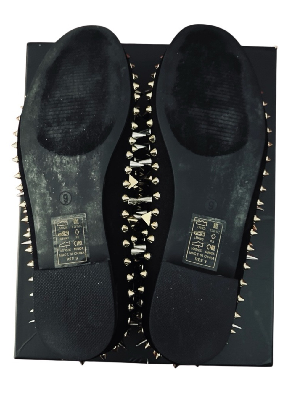 Azalea Wang Holt Black Gold/Silver Spiked/Studded Suede Loafers - Picture 9 of 11